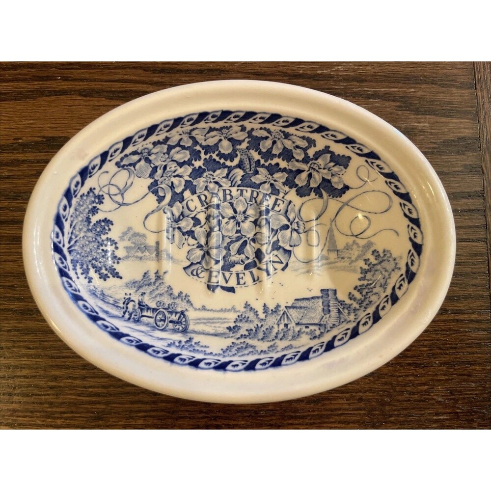 Mason's Crabtree & Evelyn blue white vintage soap dish cottage core 1990s